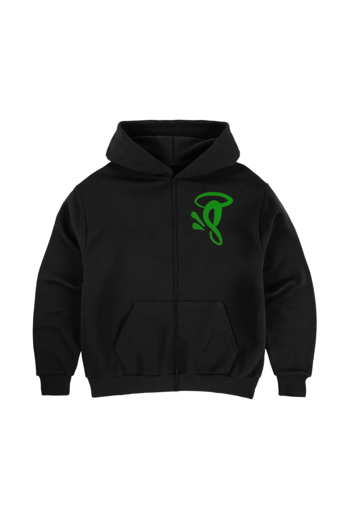 black zip up hoodie